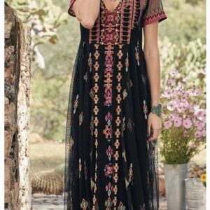 Sundance Black Maxi Dress with Multicolor Embroidery in Large Petite